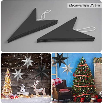 KKSJK Papiersterne Weihnachten 5 Stück, Faltsterne Dekoration, 3 Faltstern Schwarz + 2 Faltstern Grau, 7 Zacken Papier Stern Weihnachtsstern Deko, zum Hochzeiten, Partys, Weihnachtsbaum - 2