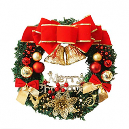kuaetily 35cm Weihnachtskranz Adventskranz Tür mit Kugel, Schleife, Merry Christmas Weihnachten Dekor - 1