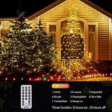 LED Lichtervorhang Lichterkette Sterne 344 LEDs Warmweiß Dekoration 8 Modi Wasserdichte Für Innen Außen, Weihnachten, Party, Hochzeit, Garten, Balkon - 3