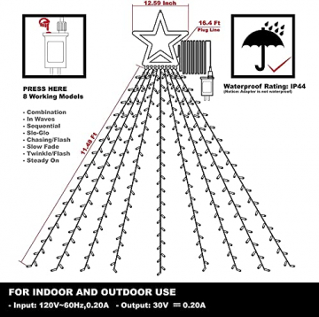 LED Lichtervorhang Lichterkette Sterne 344 LEDs Warmweiß Dekoration 8 Modi Wasserdichte Für Innen Außen, Weihnachten, Party, Hochzeit, Garten, Balkon - 7