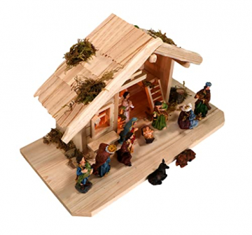 mgc24 Weihnachtskrippe Tischkrippe aus Holz, komplett mit 11 Krippenfiguren handbemalt, LED-Beleuchtung - 3