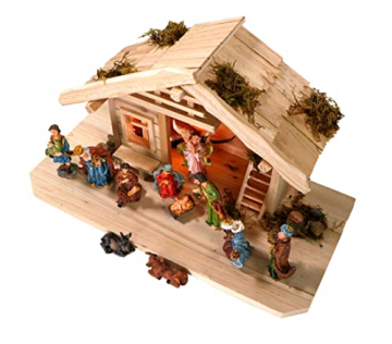 mgc24 Weihnachtskrippe Tischkrippe aus Holz, komplett mit 11 Krippenfiguren handbemalt, LED-Beleuchtung - 4