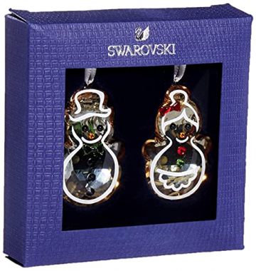Swarovski Lebkuchen Schneemannpärchen Ornament, Zwei Goldfarbene, Detailverliebte Swarovski Kristalle im Schneemann- und Schneefrau-Design - 3