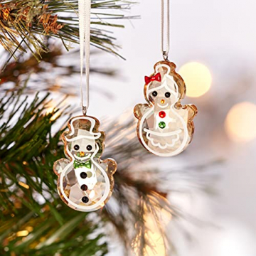 Swarovski Lebkuchen Schneemannpärchen Ornament, Zwei Goldfarbene, Detailverliebte Swarovski Kristalle im Schneemann- und Schneefrau-Design - 5