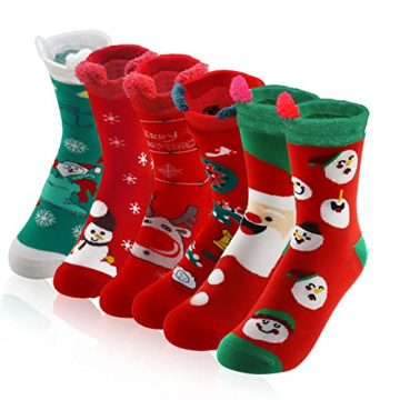 Weihnachten Socken 6 Paare, Weihnachtssocken Damen, Weihnachten Baumwolle Socken, Damen Kuschelsocken, Christmas Socks, Geschenk Weihnachtssocken, Weihnachtssocken für Kamin, Weihnachtssocken Deko - 1