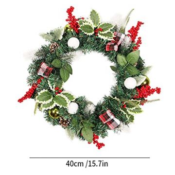 Weihnachtskranz für Tür, 15.74” Künstlicher Weihnachtstürkranz mit Beeren und Tannenzapfen Christmas Garland Künstliche Kranz Deko Wandkranz für Parties Feste Weihnachten, Advent,Deko - 2