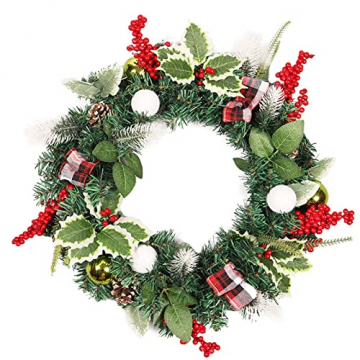 Weihnachtskranz für Tür, 15.74” Künstlicher Weihnachtstürkranz mit Beeren und Tannenzapfen Christmas Garland Künstliche Kranz Deko Wandkranz für Parties Feste Weihnachten, Advent,Deko - 1