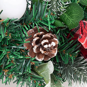 Weihnachtskranz für Tür, 15.74” Künstlicher Weihnachtstürkranz mit Beeren und Tannenzapfen Christmas Garland Künstliche Kranz Deko Wandkranz für Parties Feste Weihnachten, Advent,Deko - 5
