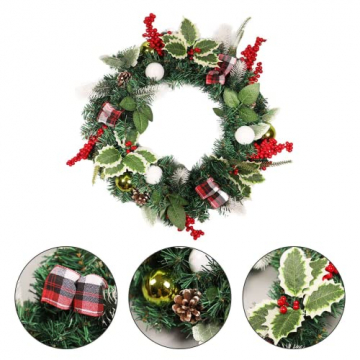 Weihnachtskranz für Tür, 15.74” Künstlicher Weihnachtstürkranz mit Beeren und Tannenzapfen Christmas Garland Künstliche Kranz Deko Wandkranz für Parties Feste Weihnachten, Advent,Deko - 7