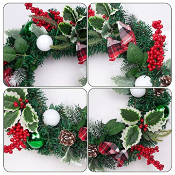 Weihnachtskranz für Tür, 15.74” Künstlicher Weihnachtstürkranz mit Beeren und Tannenzapfen Christmas Garland Künstliche Kranz Deko Wandkranz für Parties Feste Weihnachten, Advent,Deko - 8