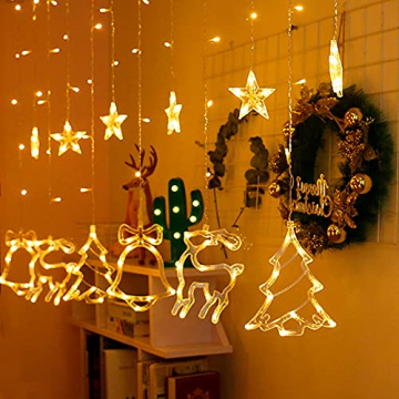138 LED Lichtervorhang, LED Lichterkette mit Sterne & Weihnachtsmuster, Weihnachtsbeleuchtung Innen Außen Wasserdicht Dekoration für Weihnachtsdeko - 5