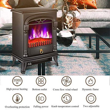 ASY Elektro-Kamin Heizung mit realistischem Flammenbild, Fernbedienung Betrieb, Überhitzungsschutz, 2 Heizstufen 1000-2000W (Color : White) - 7