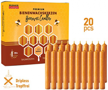 Brubaker 20er Pack Baumkerzen 10% Bienenwachs Weihnachtskerzen Pyramidenkerzen Christbaumkerzen Honig-Gelb - 2