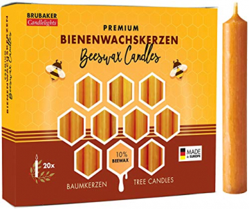 Brubaker 20er Pack Baumkerzen 10% Bienenwachs Weihnachtskerzen Pyramidenkerzen Christbaumkerzen Honig-Gelb - 1
