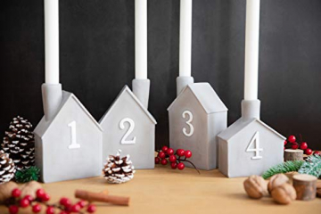 Heitmann Deco Advents-Kerzenhalter - Häuschen - 4er Set - Keramik - zum Hinstellen - Weihnachtsdeko - grau,weiß - ca. 16,5 x 11 x 6,5 cm - 3