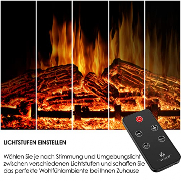 KESSER® Elektrokamin Standkamin - Kamin elektrisch mit LED 3D-Flammeneffekt, Mit Heizung Heizfunktion, Elektro Kamin mit 1800W Leistung, Timer, Thermostat, Fernbedienung, dimmbar, Natur/Braun - 6