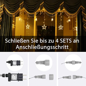 12 Sterne LED Lichterkette, Lichtervorhang weihnachtslichter Sternenvorhang 138 LEDs 8 Modi Für Innen Außen, Weihnachten, Party, Deko, Hochzeit, Garten, Balkon - 5