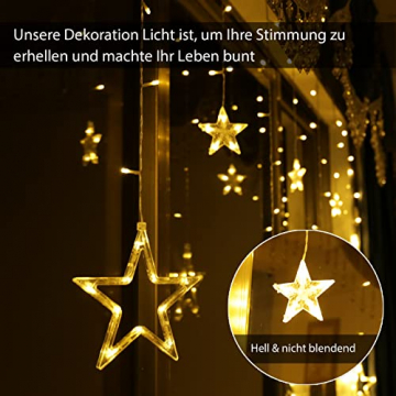 12 Sterne LED Lichterkette, Lichtervorhang weihnachtslichter Sternenvorhang 138 LEDs 8 Modi Für Innen Außen, Weihnachten, Party, Deko, Hochzeit, Garten, Balkon - 8