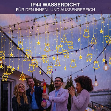 138 LED 2.3m Lichterkette Warmweiß,Lichtervorhang mit 8 modi und Timer,Sterne & Weihnachtsmuster, Weihnachtsbeleuchtung Innen/Außen, IP44 Wasserdicht Dekoration Für Christmas Weihnachtsdeko - 6