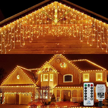 20M 540LEDs Lichtvorhang Eisregen Lichterkette Außen Weihnachten Eiszapfen Lichterkette mit 108 Tropfen, Indoor Easter Urlaub Hochzeit Dekorationen, Warmweiß - 7