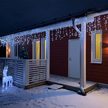 [240 LED] Lichterkette, 9M 8 Modi Lichterkette Außen Strom Weihnachtsbeleuchtung Wasserdicht Außen/Innen LED Lichterkette mit Memory-Funktion für Garten Balkon Weihnachtsbeleuchtung Außen, Kaltweiß - 1