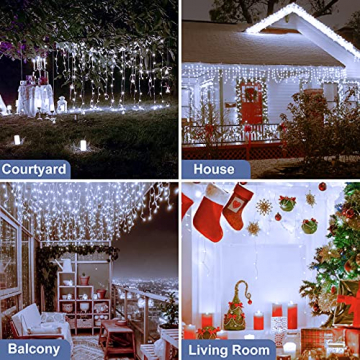 [240 LED] Lichterkette, 9M 8 Modi Lichterkette Außen Strom Weihnachtsbeleuchtung Wasserdicht Außen/Innen LED Lichterkette mit Memory-Funktion für Garten Balkon Weihnachtsbeleuchtung Außen, Kaltweiß - 6
