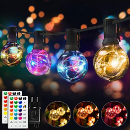 30 LED Lichterkette Außen Bunt, Lichterkette Außen Strom, 18 Farben Wasserdicht IP65 G40 Glühbirnen Beleuchtung mit RGB Fernbedienung für Outdoor Weihnachten Garten Hof Hochzeit Party Balkon Deko - 1