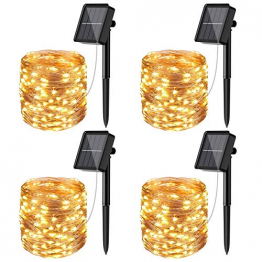 [4 Stück] Solar Lichterkette Aussen, litogo 12M 120Led Lichterkette Solarlichterkette für Außen Wasserdicht KupferDraht Outdoor lichterkette Deko Draußen 8 Modus für Balkon, Weihnachten Warmweiß - 1