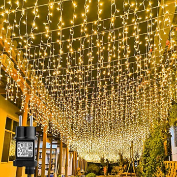 4M LED Lichtervorhang Erweiterbar, GlobaLink Led Eisregen Lichterkette Außen Weihnachtsbeleuchtung Warmweiß IP44 mit Stecker 8 Modi für Zimmer Balkon Terrase Party Weihnachten Innen und außen Deko - 1