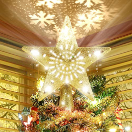 Acksonse Weihnachtsbaumspitze Stern mit LED Projektor von dynamischen Schneeflocke Lichteffekte, Glänzender Christbaumschmuck LED Weihnachtsbaum Schneeflocke - 1