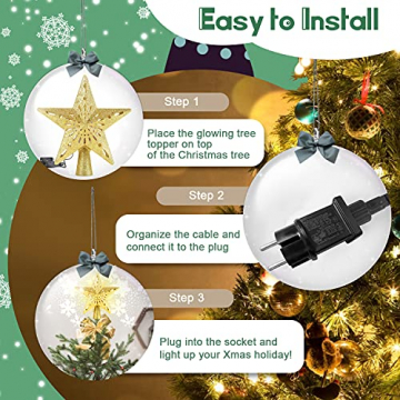 Acksonse Weihnachtsbaumspitze Stern mit LED Projektor von dynamischen Schneeflocke Lichteffekte, Glänzender Christbaumschmuck LED Weihnachtsbaum Schneeflocke - 4