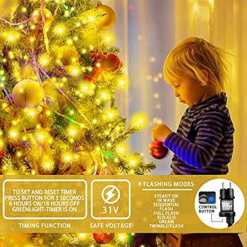 aneeway LED Lichterkette Warmwei, Weihnachtsbeleuchtung mit 8 Leuchtmodi, 400 LEDs Weihnachtsbaum Lichterketten mit Timerfunktion Ausgestattet, für Partys, Weihnachten, Deko, Hochzeit - 2