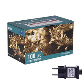 ANSIO® Lichterkette außen Innen 10m 100 LED lichterkette Weihnachtsbaum Lichtketten Strom Für Weihnachten, balkon, fenster, Weihnachtsdekoration | Warmweiß Weihnachtsbeleuchtung | Klar Kabel - 1