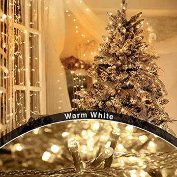 ANSIO® Lichterkette außen Innen 10m 100 LED lichterkette Weihnachtsbaum Lichtketten Strom Für Weihnachten, balkon, fenster, Weihnachtsdekoration | Warmweiß Weihnachtsbeleuchtung | Klar Kabel - 5