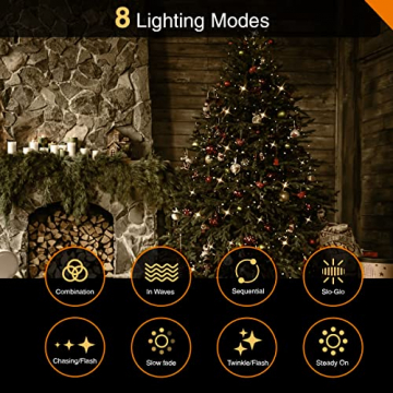 ANSIO® Lichterkette außen Innen 10m 100 LED lichterkette Weihnachtsbaum Lichtketten Strom Für Weihnachten, balkon, fenster, Weihnachtsdekoration | Warmweiß Weihnachtsbeleuchtung | Klar Kabel - 6