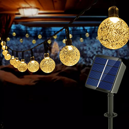 Auting Solar LED lichterkette balkon außen,Solar Kristall Kugeln Warmweiß 60 LEDs 11M 8 Modi Solar Lichterkette Außer Innen Lichter Beleuchtung für Garten,Bäume,Terrasse,Weihnachten,Partys - 1