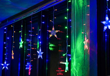 BLOOMWIN Lichtervorhang Stern Lichterkettenvorhang USB 3x0,65M 120LEDs 8Modi Stimmungslichter Weihnachtsbeleuchtung für Fenster Tür Innen Sternenvorhang Bunt - 4