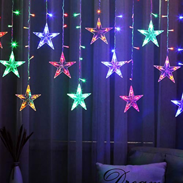 BLOOMWIN Lichtervorhang Stern Lichterkettenvorhang USB 3x0,65M 120LEDs 8Modi Stimmungslichter Weihnachtsbeleuchtung für Fenster Tür Innen Sternenvorhang Bunt - 7