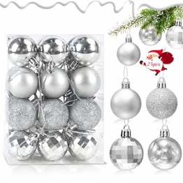 Christbaumkugeln Silber, 24PCS Weihnachtsbaumkugeln Kunststoff, Weihnachtsbaum Kugeln 4cm, Baumschmuck Weihnachtskugeln, Christbaumschmuck Hängedekorationen, Plastikkugel Tannenbaum Schmuck Set - 1