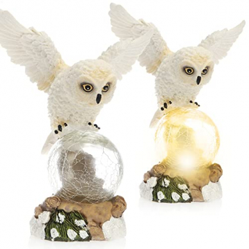 com-four® LED-Figur Eule mit Glaskugel - LED Beleuchtung zum Hinstellen - dekorative Weihnachtsfigur - 3