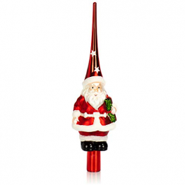 com-four® Weihnachtsbaumspitze glänzend - Christbaumspitze aus echtem Glas für Weihnachten - Tannenbaumspitze mit Weihnachtsmann, 28 cm (rot) - 1