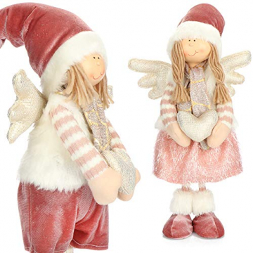 com-four® Weihnachtsdeko Engel Figur - Weihnachtsfigur stehend - Dekofigur zu Weihnachten - Weihnachtswichtel Dekoration - 60 cm [Farbauswahl variiert!] (Größe 5 - Engel rosa) - 4