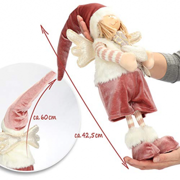 com-four® Weihnachtsdeko Engel Figur - Weihnachtsfigur stehend - Dekofigur zu Weihnachten - Weihnachtswichtel Dekoration - 60 cm [Farbauswahl variiert!] (Größe 5 - Engel rosa) - 5