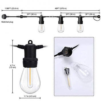 DGE 15M S14 LED Lichterkette Außen,15+3 1W 2 Pin Plug-in LED Birnen Lichterkette Glühbirnen Aussen,Lichterkette Beleuchtung Garten Wasserdichte Dekoration für Außen/Innen Party Café Patio Weihnachten - 2