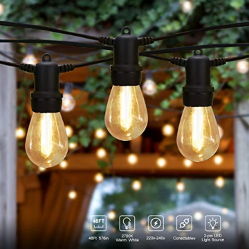 DGE 15M S14 LED Lichterkette Außen,15+3 1W 2 Pin Plug-in LED Birnen Lichterkette Glühbirnen Aussen,Lichterkette Beleuchtung Garten Wasserdichte Dekoration für Außen/Innen Party Café Patio Weihnachten - 3