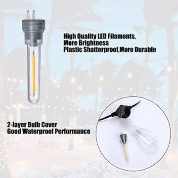 DGE 15M S14 LED Lichterkette Außen,15+3 1W 2 Pin Plug-in LED Birnen Lichterkette Glühbirnen Aussen,Lichterkette Beleuchtung Garten Wasserdichte Dekoration für Außen/Innen Party Café Patio Weihnachten - 6