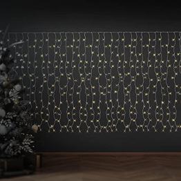 ECD Germany LED Lichtervorhang 2x1,5m 240 Warmweiße LEDs 12 Funktionen, Weihnachten Eiszapfen Lichterkette LED Lichterkettenvorhang Eisregen Vorhang Weihnachtsbeleuchtung, IP44 Wasserdicht Innen/Außen - 1