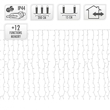 ECD Germany LED Lichtervorhang 2x1,5m 240 Warmweiße LEDs 12 Funktionen, Weihnachten Eiszapfen Lichterkette LED Lichterkettenvorhang Eisregen Vorhang Weihnachtsbeleuchtung, IP44 Wasserdicht Innen/Außen - 5