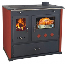 EEK A+ Kaminofen mit Backfach und Herdplatte Practik Lux Rot Holzofen 9,5 kW Kamin Ofen Dauerbrandofen Werkstattofen Schwedenofen Hüttenofen Heizofen - 1