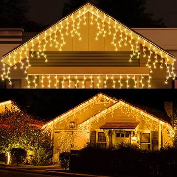 Eisregen Lichterkette Außen 10M 400 LED Weihnachtslichterkette Wasserdicht 8 Modi Memory Stecker in Lichterketten mit Fenstervorhang Lichter für Weihnachten Halloween Dekor Licht(Warmweiß) - 1